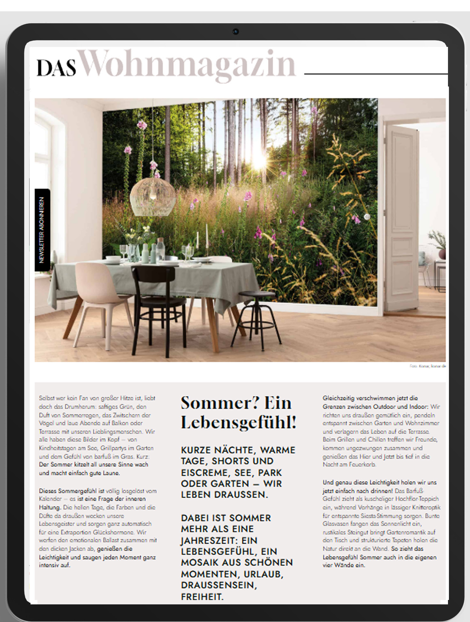 Tablet mit Startseite des Wohnmagazins